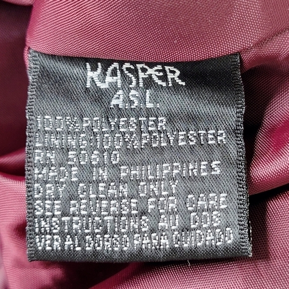 Kasper ASL Blazer Size 14 Textured Padded Shoulders Front Slits Red Wine Color - Picture 6 of 10